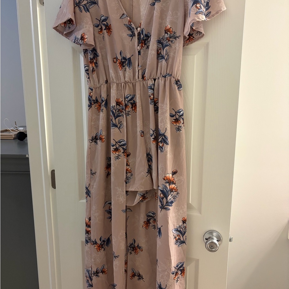 Floral High Low Dress in Pink and Blue